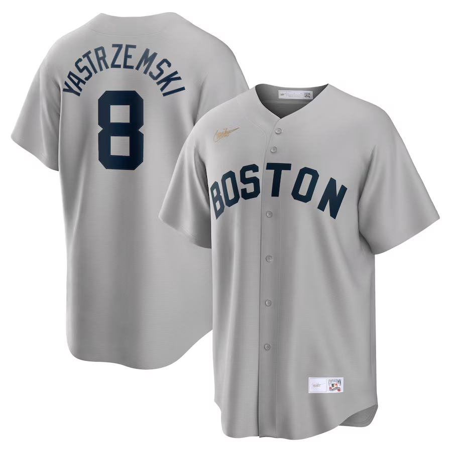 Men's Boston Red Sox Carl Yastrzemski #8 Gray Road Cooperstown Collection Jersey